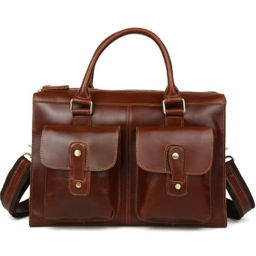 Шкіряна сумка портфель Tiding 8410, коричневий глянець