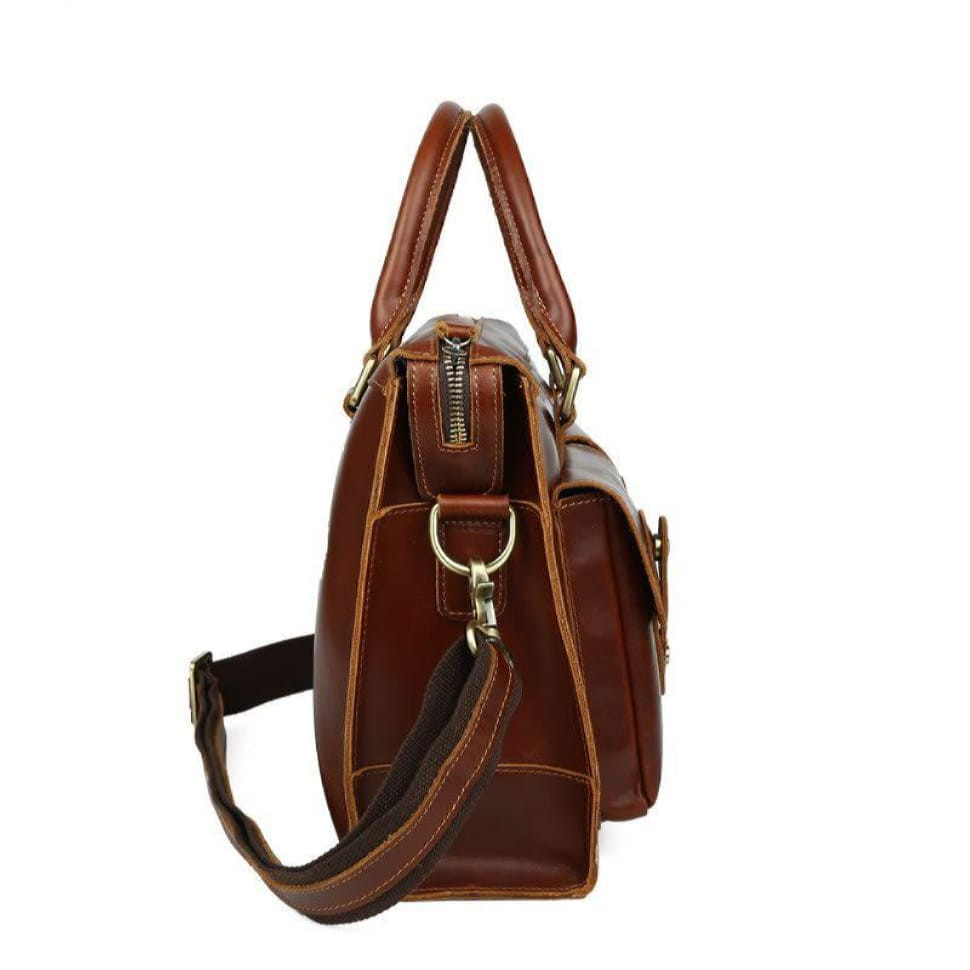 Шкіряна сумка портфель Tiding 8410, коричневий глянець