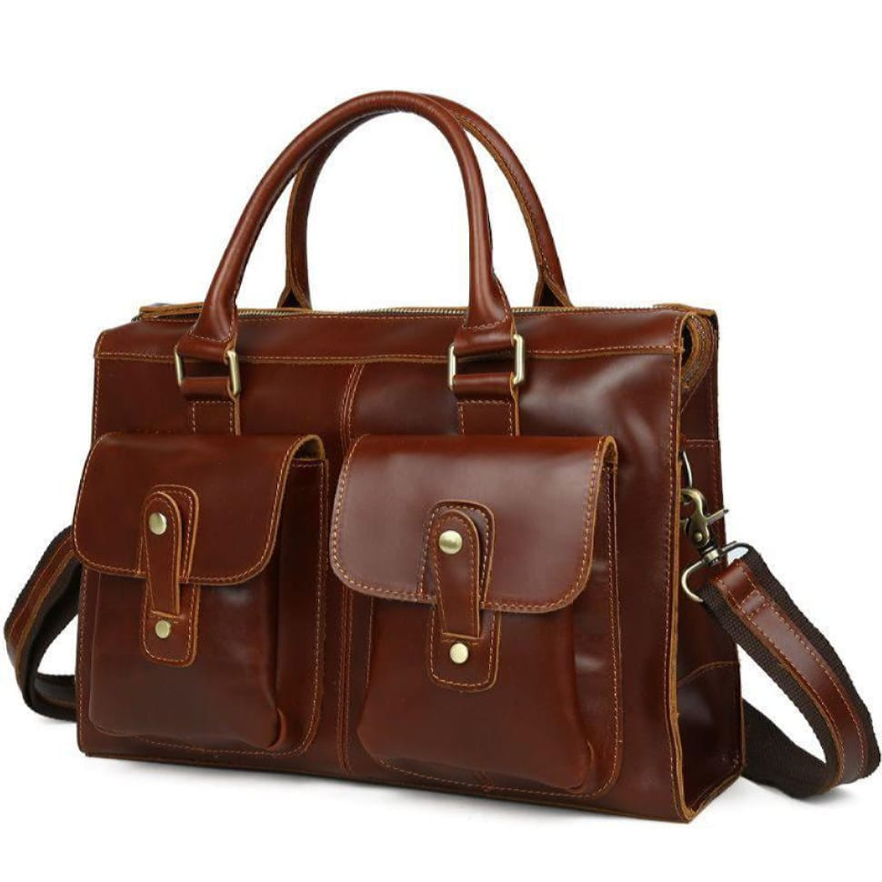 Шкіряна сумка портфель Tiding 8410, коричневий глянець