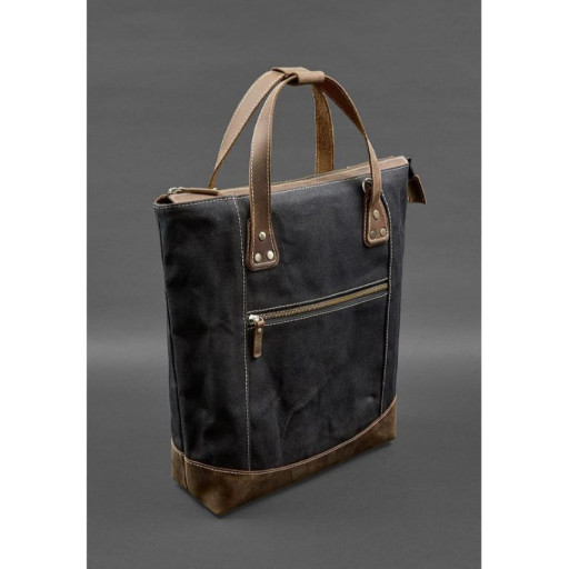 Сумка-рюкзак з канвасу та натуральної темно-коричневої шкіри Crazy Horse