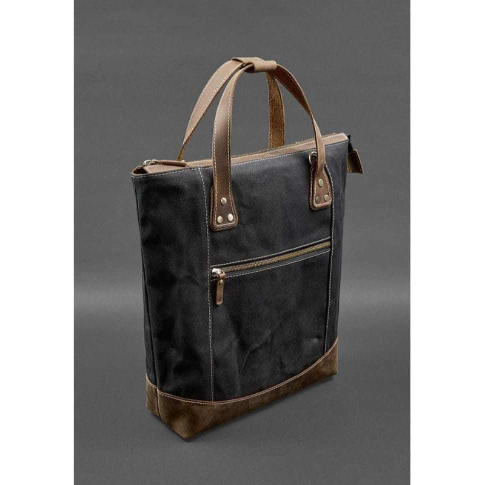 Backpack bag made of canvas and genuine dark brown leather