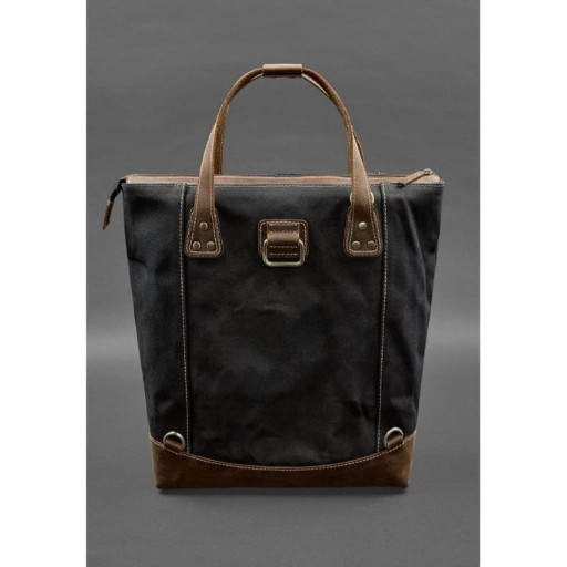 Сумка-рюкзак з канвасу та натуральної темно-коричневої шкіри Crazy Horse