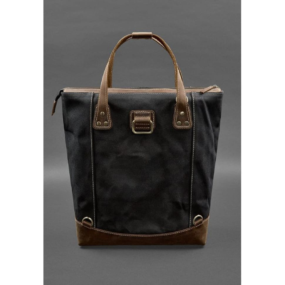 Backpack bag made of canvas and genuine dark brown leather
