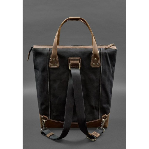 Сумка-рюкзак з канвасу та натуральної темно-коричневої шкіри Crazy Horse