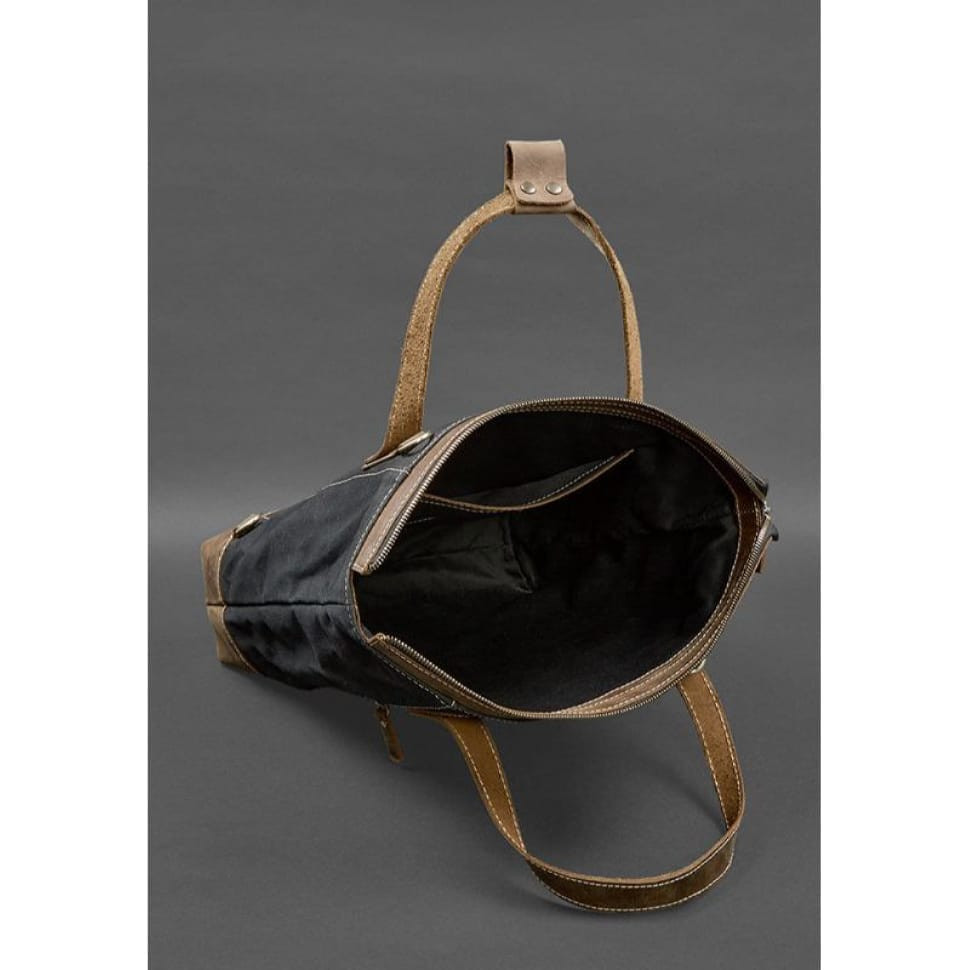 Backpack bag made of canvas and genuine dark brown leather