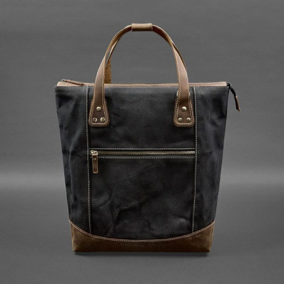 Backpack bag made of canvas and genuine dark brown leather