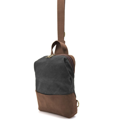 Shoulder sling, chest bag made of leather and canvas TARWA RCg-1905-3md