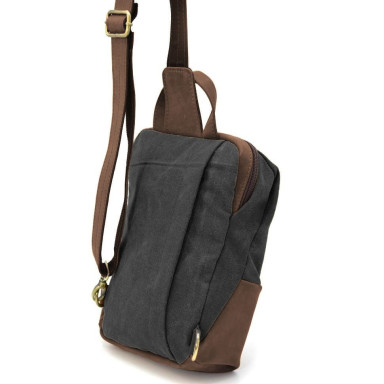 Shoulder sling, chest bag made of leather and canvas TARWA RCg-1905-3md
