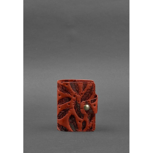 Кожаный кард-кейс 7.1 (Книжечка) коралловый с перьями Crazy Horse