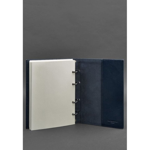 Шкіряний блокнот на кільцях 9.0 з твердої синьою обкладинкою
