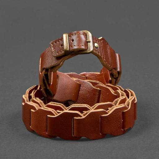 Жіночий шкіряний бохо-ремінь світло-коричневий краст