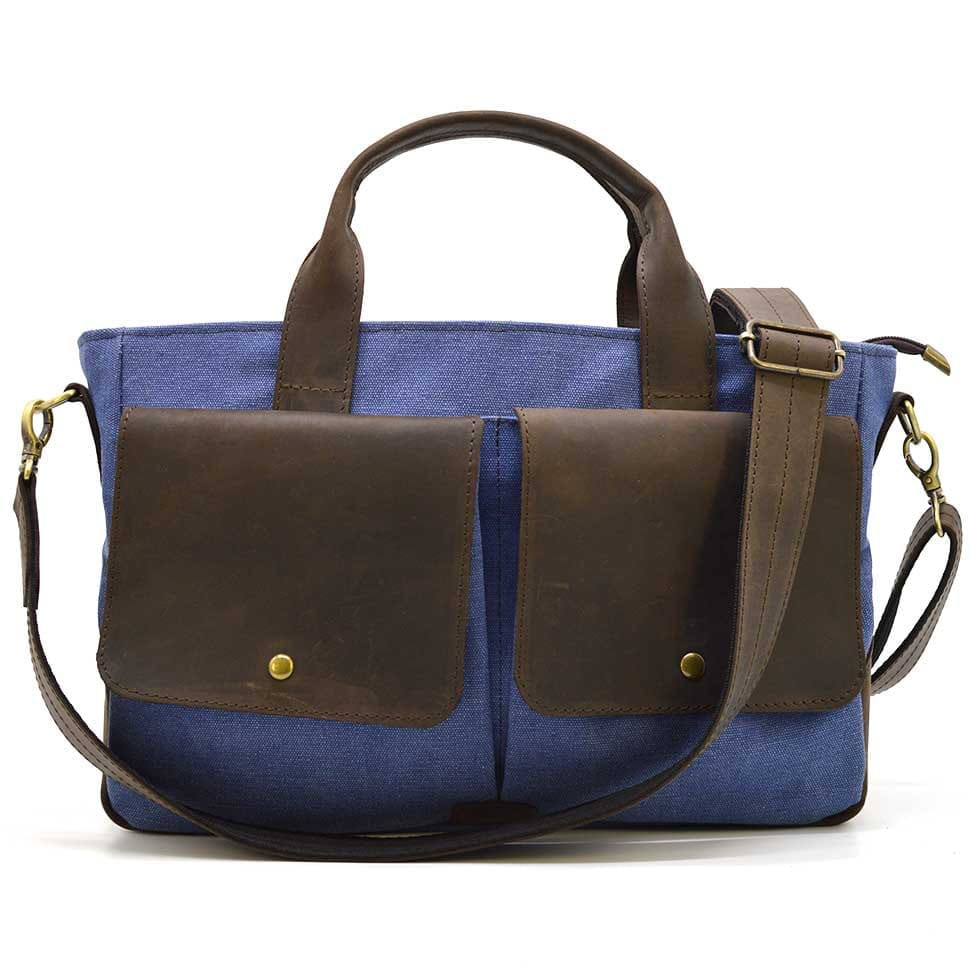Чоловіча сумка з канвас та кінської шкіри TARWA RKc-3990-3md синій