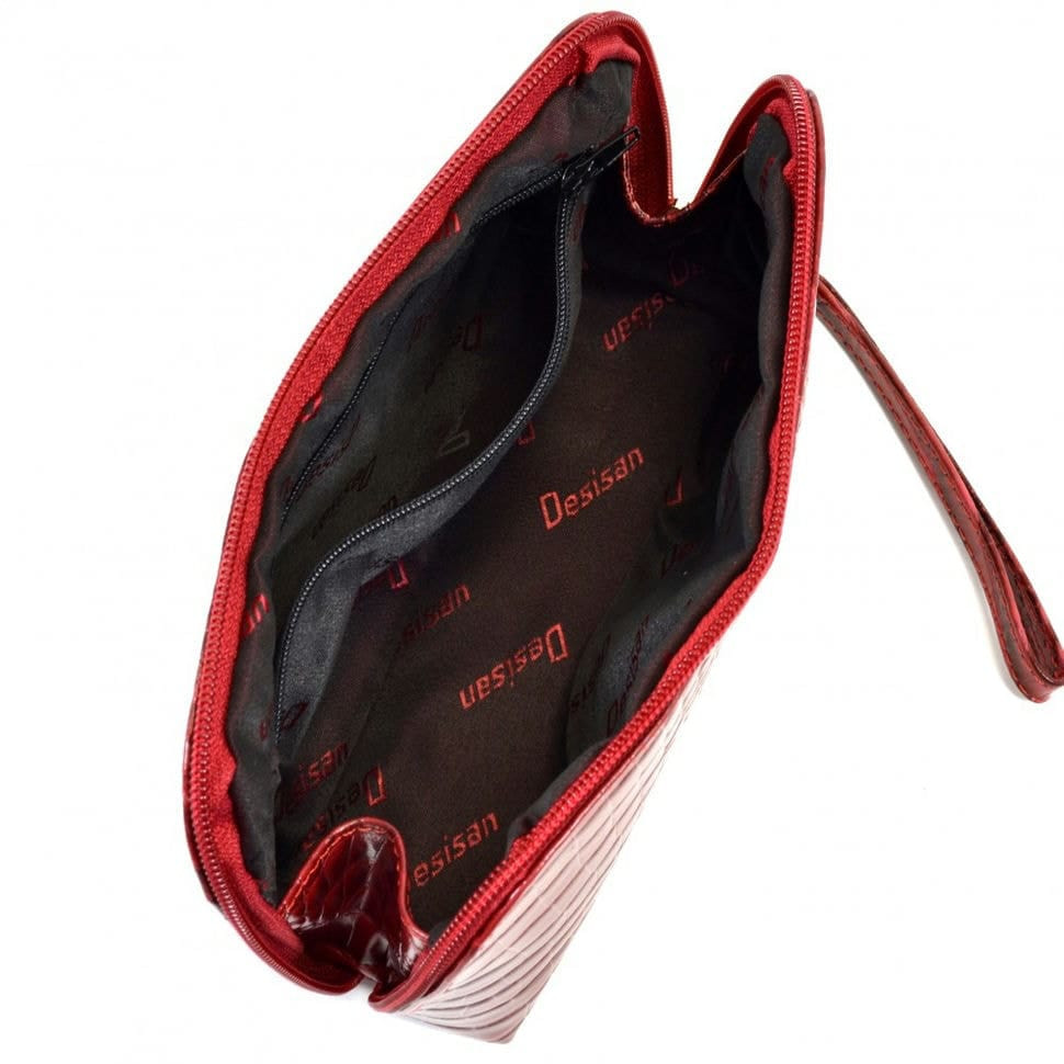 Косметичка шкіряна Desisan 1-658 червоний дрібний кроко