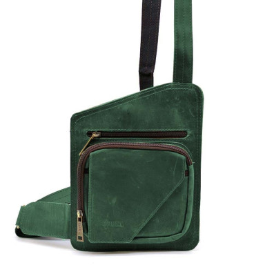 Leather sling backpack on one shoulder TARWA RE-232-3md green