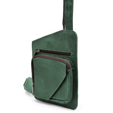Leather sling backpack on one shoulder TARWA RE-232-3md green