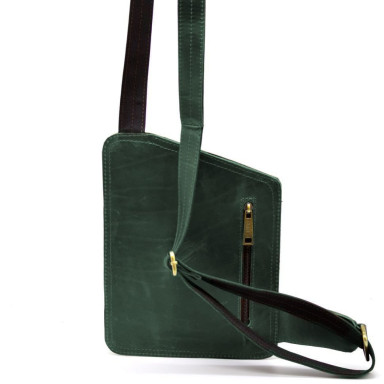 Leather sling backpack on one shoulder TARWA RE-232-3md green