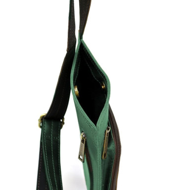 Leather sling backpack on one shoulder TARWA RE-232-3md green
