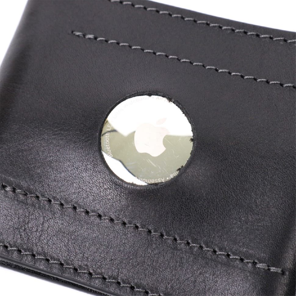 Зручний шкіряний затискач для грошей з держателем Apple AirTag GRANDE PELLE 11619 Чорний