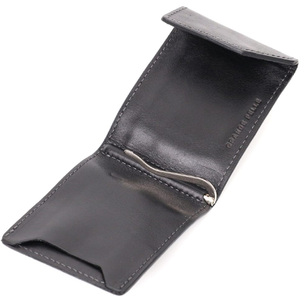 Зручний шкіряний затискач для грошей з держателем Apple AirTag GRANDE PELLE 11619 Чорний