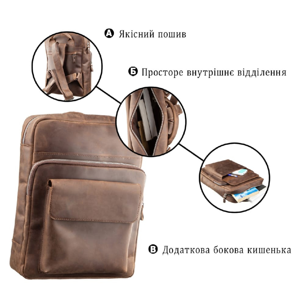 Backpack unisex matte leather SHVIGEL 11175 Brown