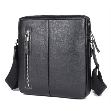 Black John McDee 1047A men's leather shoulder bag without valve