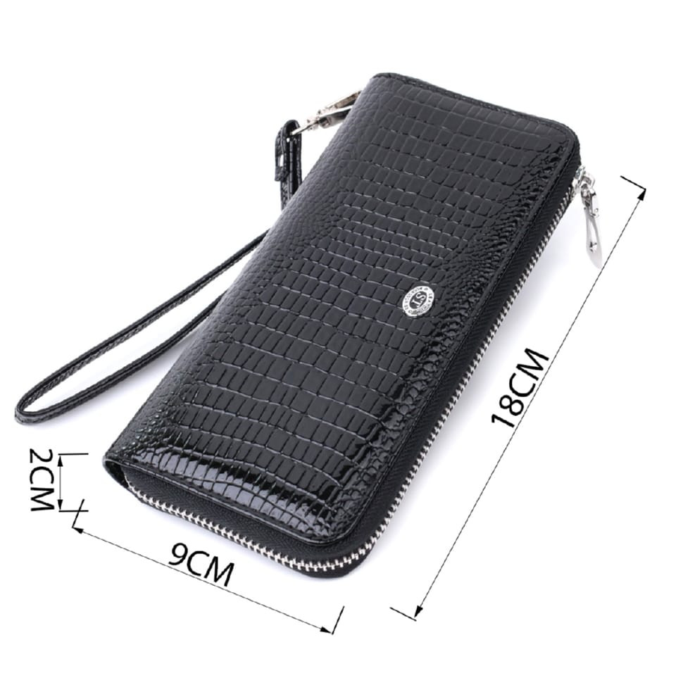 Лакированный женский кошелек на молнии из натуральной кожи ST Leather 22678 Черный