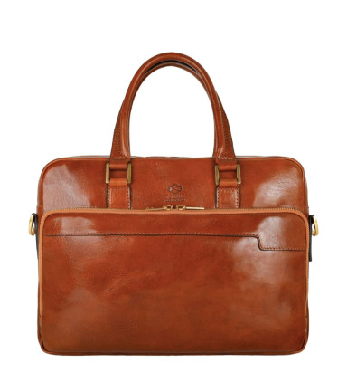 Leather Briefcase Laptop Bag - Orlando - Cognac Brown color  - Time Resistance 5242001