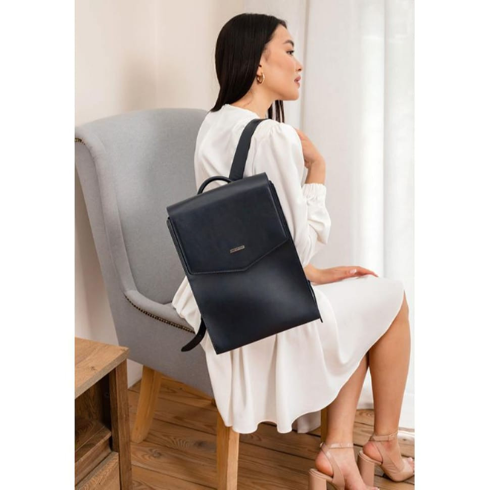 Шкіряний міський рюкзак темно-синій