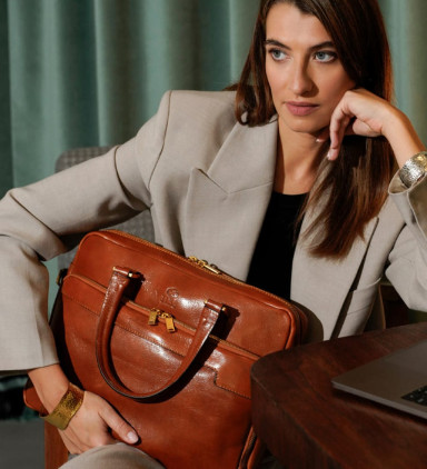 Womens Leather Briefcase Laptop Bag - Orlando -  Cognac Brown color -  Time Resistance 5242001W