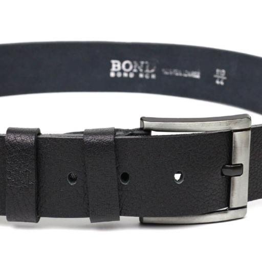 Чоловічий джинсовий ремінь з механічною пряжкою з натуральної шкіри BOND 22070 Чорний