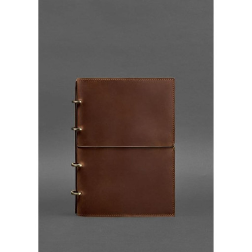 Шкіряний блокнот А4 на кільцях (софт-бук) 9.0 у м'якій світло-коричневій обкладинці