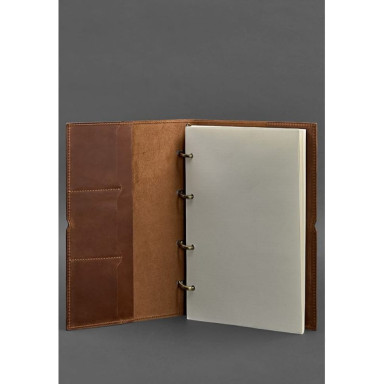 Leather notebook A4 on rings (soft-book) 9.0 in a soft light brown cover