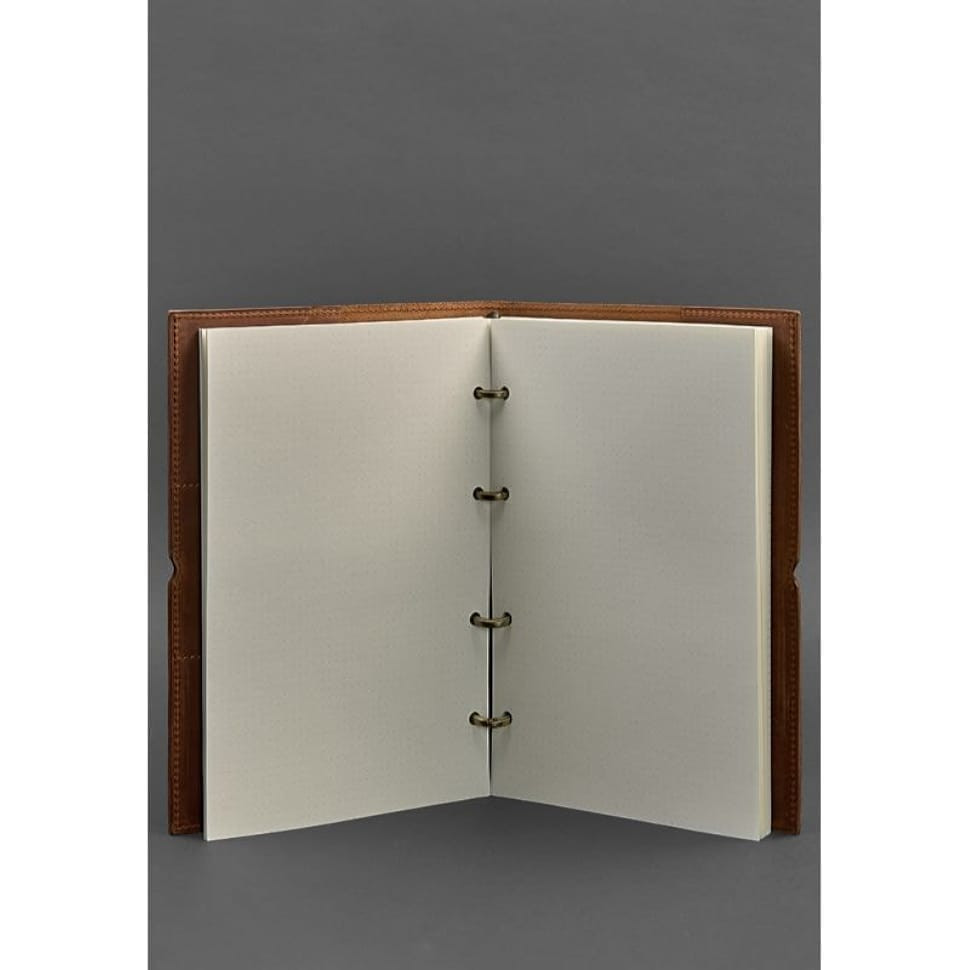 Leather notebook A4 on rings (soft-book) 9.0 in a soft light brown cover