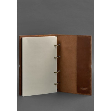Leather notebook A4 on rings (soft-book) 9.0 in a soft light brown cover
