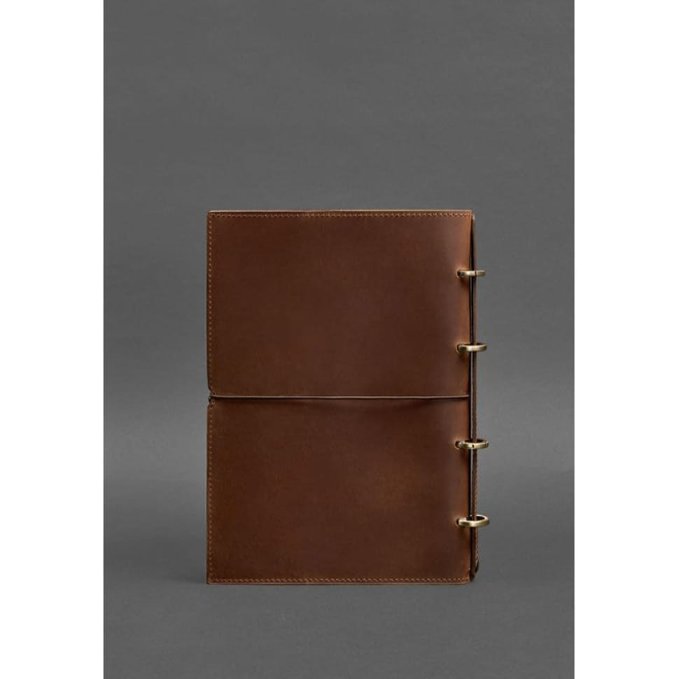 Leather notebook A4 on rings (soft-book) 9.0 in a soft light brown cover