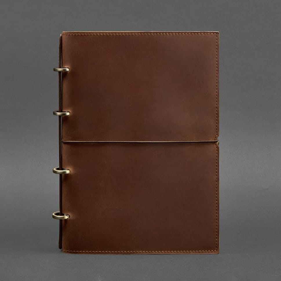 Leather notebook A4 on rings (soft-book) 9.0 in a soft light brown cover