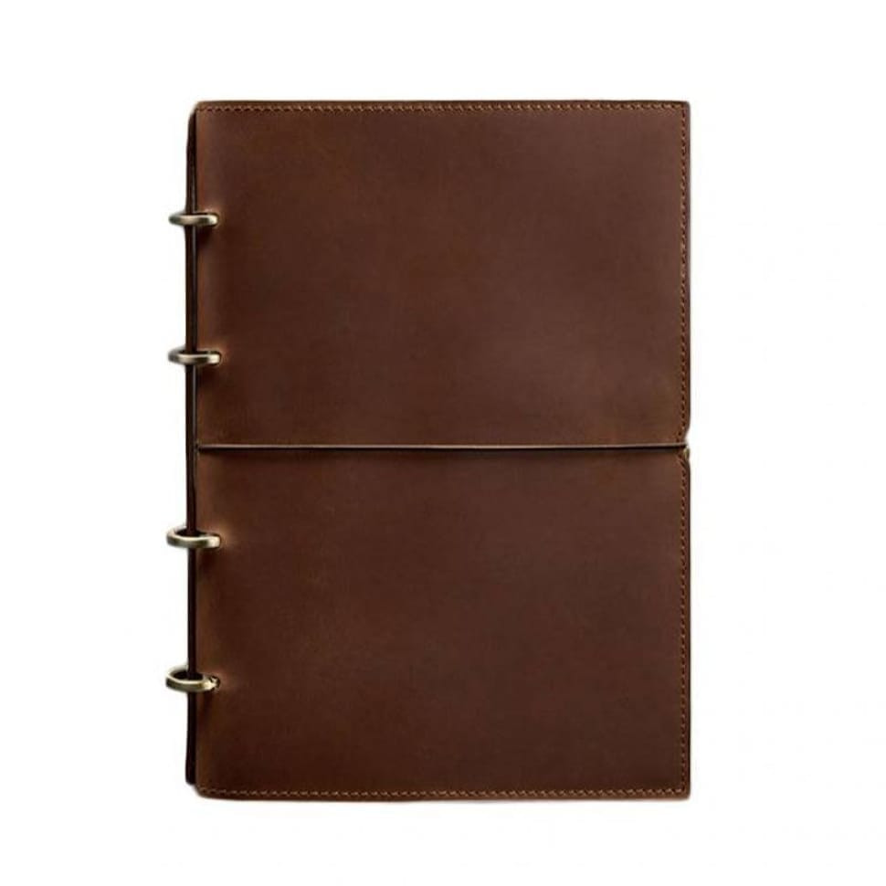 Leather notebook A4 on rings (soft-book) 9.0 in a soft light brown cover