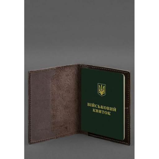 Шкіряна обкладинка для військового квитка з кишенями 7.2 темно-коричнева