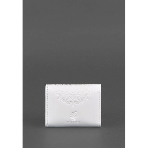 Жіночий шкіряний кард-кейс 3.0 (Гармошка) Білий з мандалою