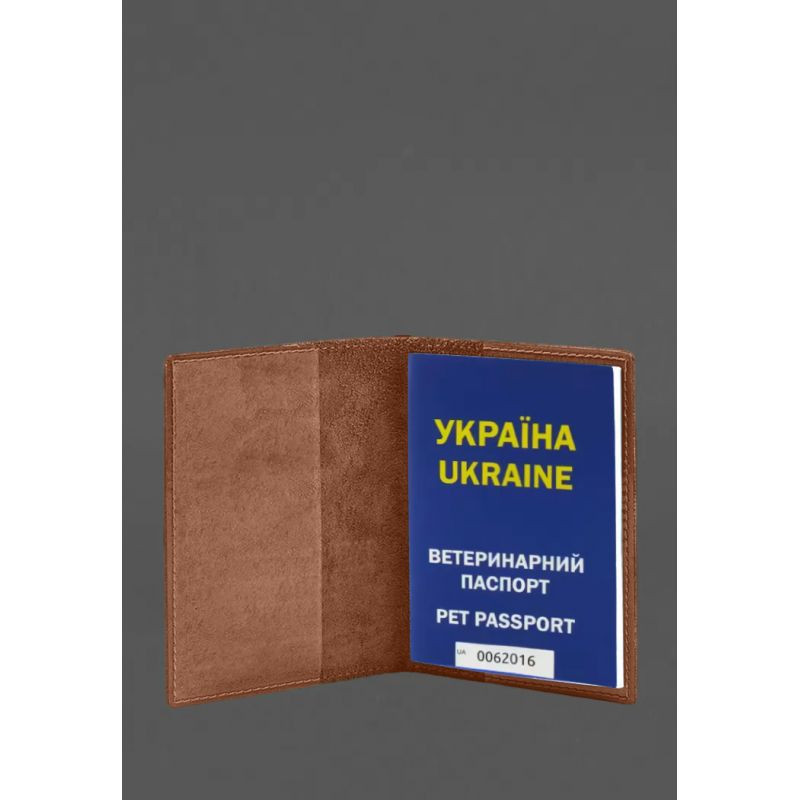 Кожаная обложка на ветеринарный паспорт 2.0 светло-коричневая