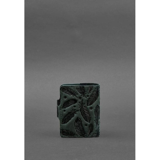 Шкіряний кард-кейс 7.1 (Книжка) зелений з пір'ям Crazy Horse