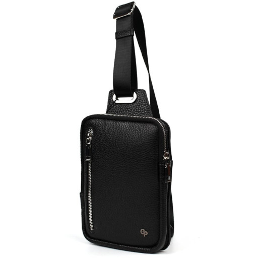 Чоловіча шкіряна сумка-слінг у чорному кольорі Grande Pelle 739710