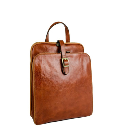 Womens Convertible Leather Backpack Shoulder Bag - Clarissa - Cognac Brown Time Resistance 5185301