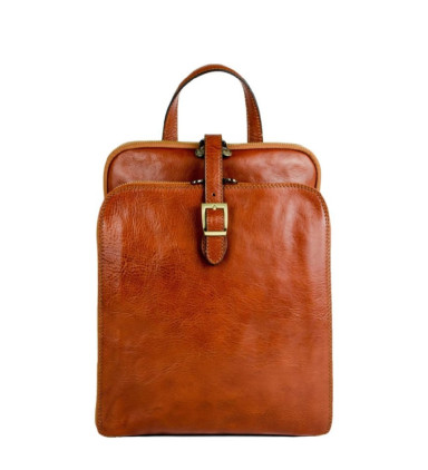 Womens Convertible Leather Backpack Shoulder Bag - Clarissa - Cognac Brown Time Resistance 5185301