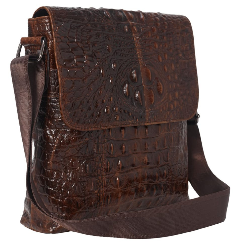 Мужская кожаная сумка через плечо BUFFALO BAGS M9881C коричневый кроко