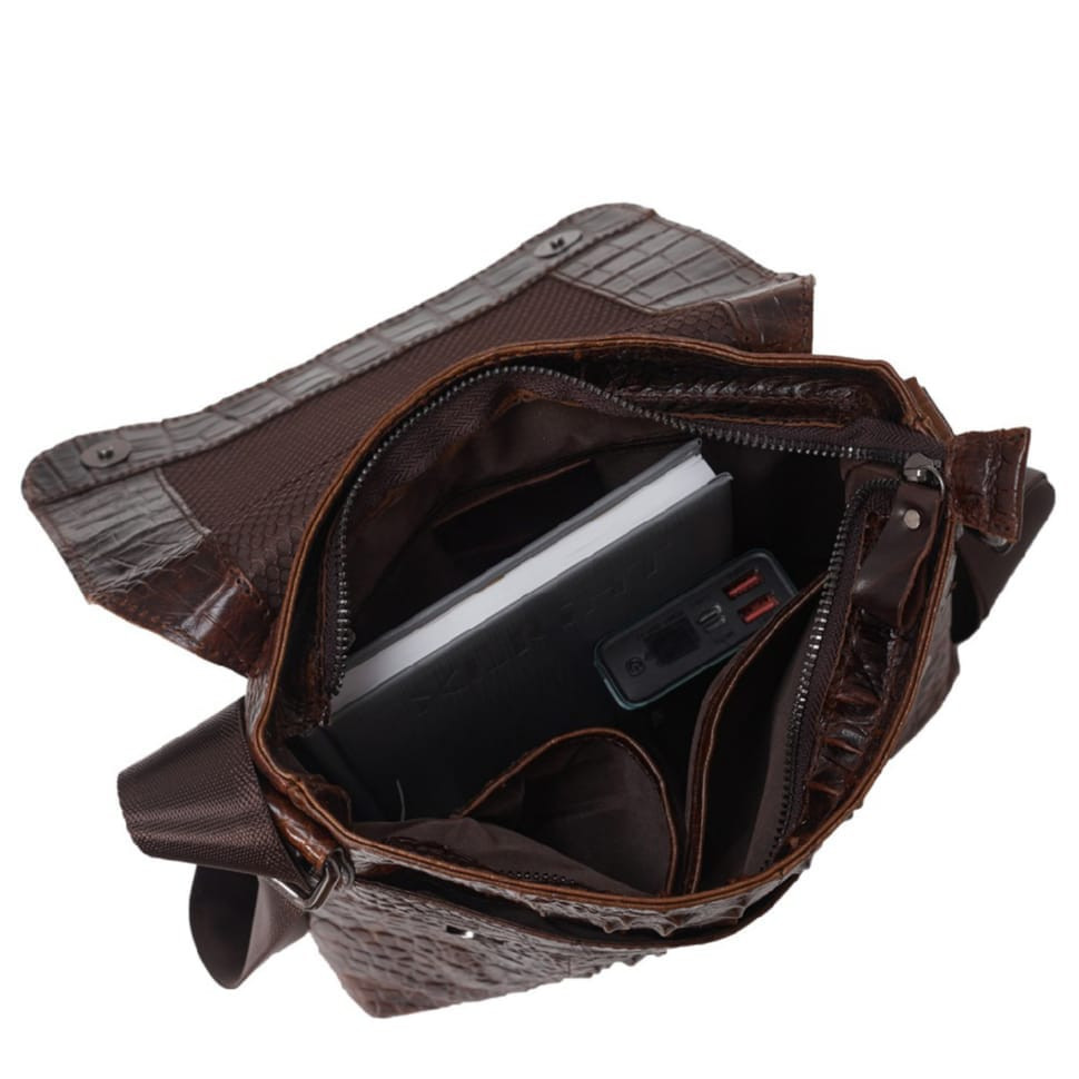 Мужская кожаная сумка через плечо BUFFALO BAGS M9881C коричневый кроко