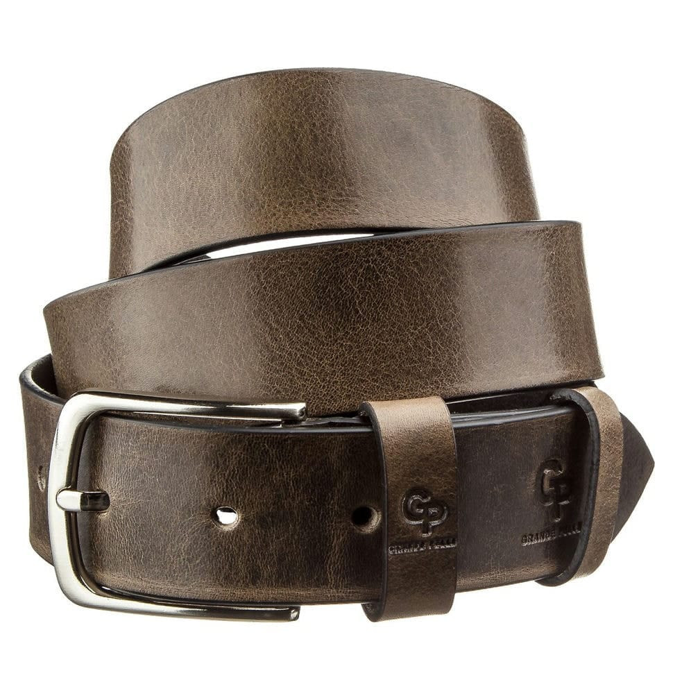 Чоловічий ремень з круглою сріблястою пряжкою Grande Pelle 11273 Сіро-коричневий