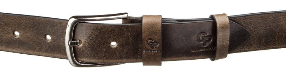 Чоловічий ремень з круглою сріблястою пряжкою Grande Pelle 11273 Сіро-коричневий