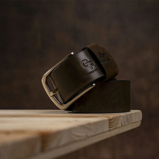 Чоловічий ремень з круглою сріблястою пряжкою Grande Pelle 11273 Сіро-коричневий