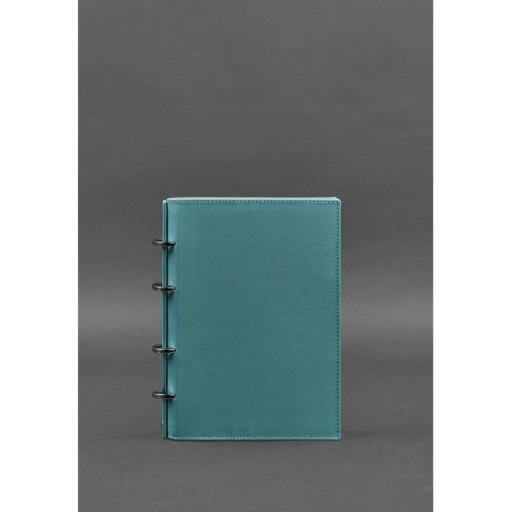 Шкіряний блокнот на кільцях 9.0 з твердої бірюзовою обкладинкою